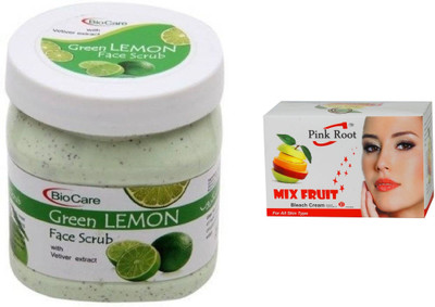 

Pink Root Mix Fruit Bleach 50g and Biocare Green Lemon Face Scrub 500ml(Set of 2)