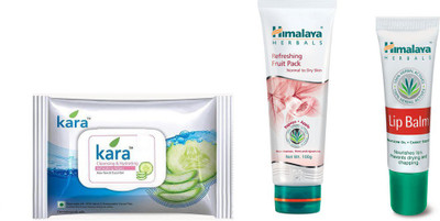 Himalaya Kara Skin Care Wipes, Refreshing Fruit Pack, Lip Balm(Set of 3)