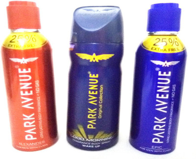 

Park Avenue ALEXANDER,GOOD MORNING AND EPIC Body Spray - For Men(450 ml, Pack of 3)