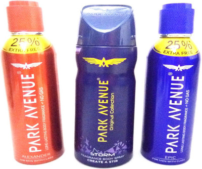 

Park Avenue ALEXANDER,STORM AND EPIC Body Spray - For Men(450 ml, Pack of 3)