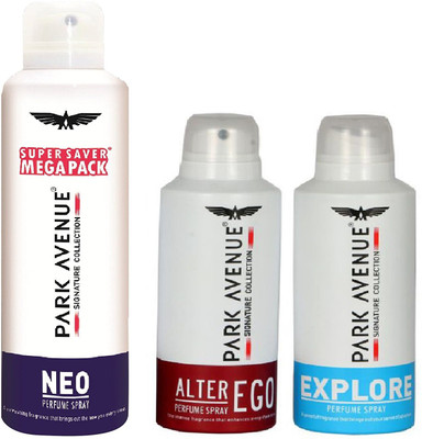 

Park Avenue Neo Super Saver Mega Pack 220 ml With Alter Ego & Explore 130ml Each Body Spray - For Men(480 ml, Pack of 3)