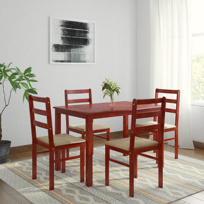 

Woodness Winston Upholstered Solid Wood 4 Seater Dining Set(Finish Color - Mahogany)