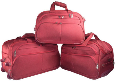 

Texas USA (Expandable) Imported Water Resistant Set of 3 (20+22+24 Inch) Duffel Bags with Inbuilt Trolley Carry it on your shoulder or pull along as a trolley bag ! Duffel Strolley Bag(Red)