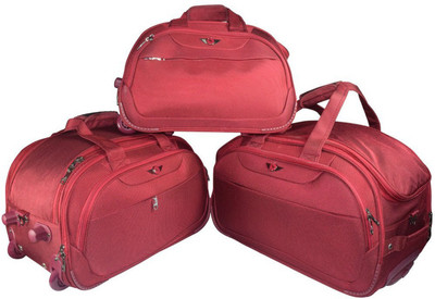 

Texas USA (Expandable) Imported Water Resistant Set of 3 (20+22+24 Inch) Duffel Bags with Inbuilt Trolley Carry it on your shoulder or pull along as a trolley bag ! Duffel Strolley Bag(Red)