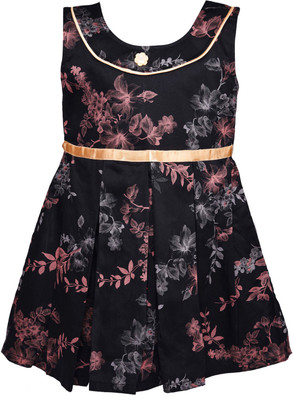 Wishkaro Girls Midi/Knee Length Party Dress(Brown, Sleeveless)