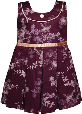 Wishkaro Girls Midi/Knee Length Party Dress(Maroon, Sleeveless)