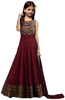 Manav fashion Girls Lehenga Choli Ethnic Wear Embroidered Lehenga, Choli and Dupatta Set(Maroon, Pack of 1)
