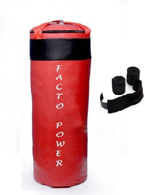 

FACTO POWER 7.0 Feet Long, PU Material, Red and Black Color, Unfilled with Hanging Straps and 9 Freet Long Black Color Hand Wraps Pair Boxing Kit