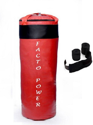 

FACTO POWER 1.5 Feet Long, PU Material, Red and Black Color, Unfilled with Hanging Straps and 9 Freet Long Black Color Hand Wraps Pair Boxing Kit