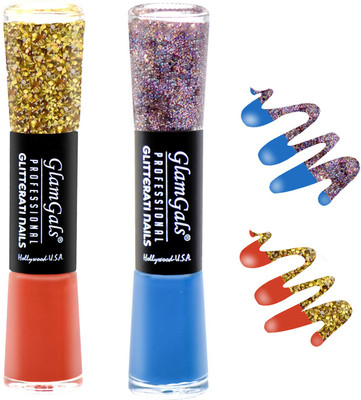 

GlamGals combo of 2 Glitterati Nail Polish Red, Blue(Pack of 2)