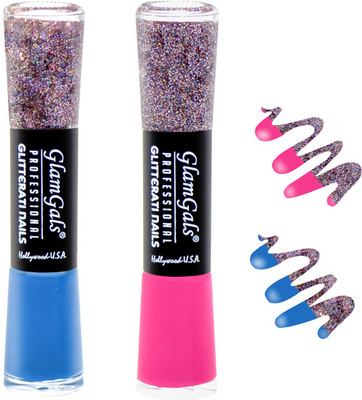 

GlamGals combo of 2 Glitterati Nail Polish Blue, Pink(Pack of 2)