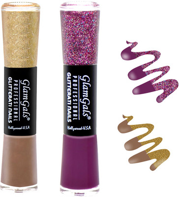 

GlamGals combo of 2 Glitterati Nail Polish Nude, Purple(Pack of 2)