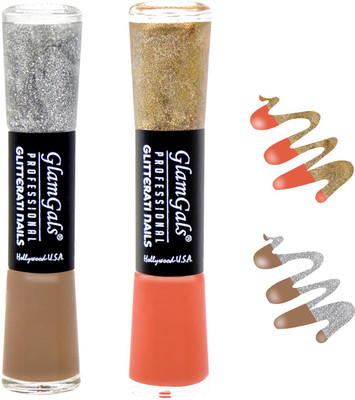 GlamGals combo of 2 Glitterati Nail Polish Coffee, Peach(Pack of 2)