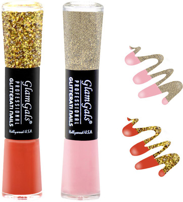 

GlamGals combo of 2 Glitterati Nail Polish Red, Light Pink(Pack of 2)
