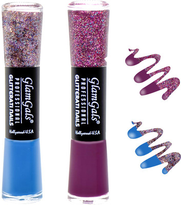 

GlamGals combo of 2 Glitterati Nail Polish Blue, Purple(Pack of 2)
