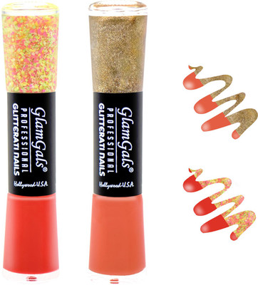

GlamGals combo of 2 Glitterati Nail Polish Orange, Peach(Pack of 2)