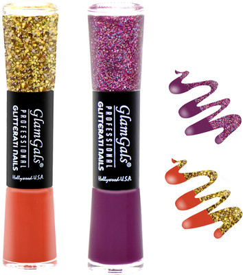 

GlamGals combo of 2 Glitterati Nail Polish Red, Purple(Pack of 2)