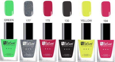 

Forsure Signature Matte Nail Polish Green Silver, Pink Black, Yellow, Light Pink(Pack of 6)