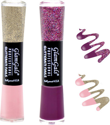 

GlamGals combo of 2 Glitterati Nail Polish LightPink, Purple(Pack of 2)