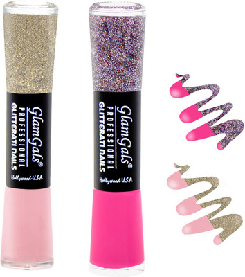 

GlamGals combo of 2 Glitterati Nail Polish Light Pink, Pink(Pack of 2)