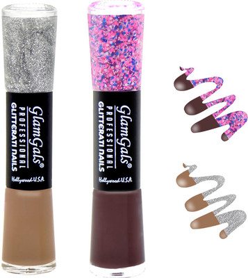 

GlamGals combo of 2 Glitterati Nail Polish Coffee, Wine(Pack of 2)