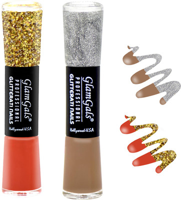 

GlamGals combo of 2 Glitterati Nail Polish Red, Coffee(Pack of 2)