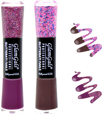

GlamGals combo of 2 Glitterati Nail Polish Purple, Wine(Pack of 2)