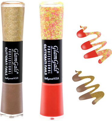 

GlamGals combo of 2 Glitterati Nail Polish Nude, Orange(Pack of 2)