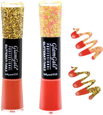 

GlamGals combo of 2 Glitterati Nail Polish Red, Orange(Pack of 2)