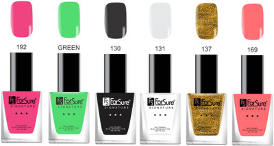 

Forsure Signature Matte Nail Polish Pink Green, Black, White, Golden Light Orange(Pack of 6)