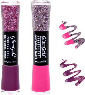 

GlamGals combo of 2 Glitterati Nail Polish Purple, Pink(Pack of 2)
