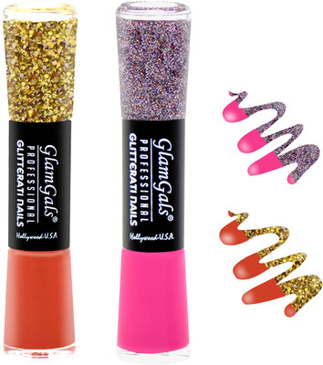 

GlamGals combo of 2 Glitterati Nail Polish Red, Pink(Pack of 2)
