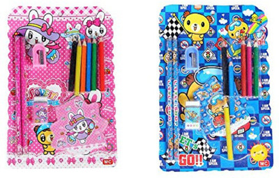 

RIMJHIM TOYS School Stationery Kit For Kids (Pencil, Sharpener, Rubber, Color Pencil,Diary) 885 SET OF 2 Pencil(Set of 10, Pink, Blue)