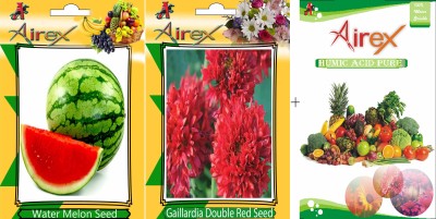 Airex Water Melon and Gaillardia Double Red (Summer) Seed + Humic Acid Fertilizer (For Growth of All Plant and Better Responce) 15 gm Humic Acid + Pack Of 50 Seed Water Melon + 50 Gaillardia Double Red) Seed Seed(50 per packet)