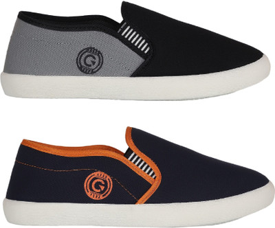 Globalite Casual loafer combo pack for Men`s;Type: Casual and Canvas Loafer; Color: White,Orange,grey,Black Size 6-10 Slip On Sneakers For Men(Grey, Navy)