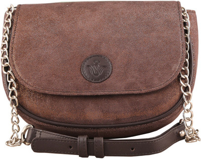 

SWANSIND Women Casual Brown Genuine Leather Sling Bag