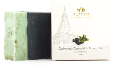 

Alanna Naturally Beautiful Activated Charcoal & Green Tea Soap / Charcoal Soap / Handmade Face & Body Soap With Coconut Oil For Unisex(100 g)