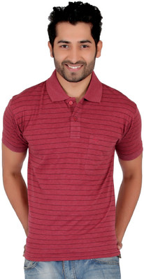 

Awack Striped Men's Polo Neck Red T-Shirt, Cherry