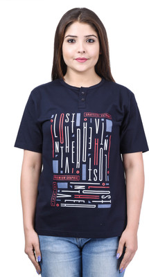 69GAL Printed Women Round Neck Multicolor T-Shirt