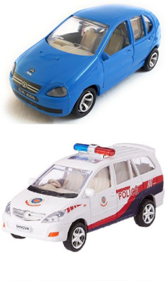 

The Game begins Combo Toys of Indica Car and Police Car Toy | Miniature/Model Toys | Pull back and Go | Openable Doors | Blue and White Color(Multicolor)