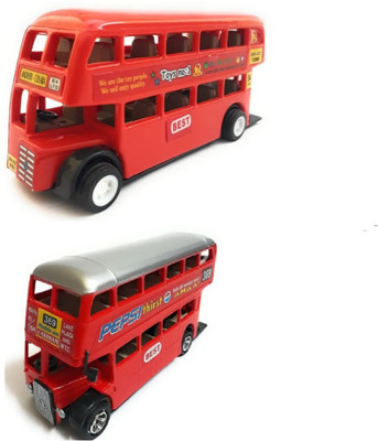 

The Game begins Combo Toys of Double Decker Bus (Mini, Small Size) and Double Decker Bus Toy | Miniature/Model Toys | Pull back and Go | Openable Doors | Red Color(Red)