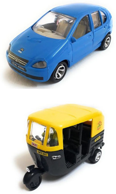 

The Game begins Combo Toys of Indica Car and Auto Rickshaw Toy | Miniature/Model Toys | Pull back and Go | Openable Doors | Blue and Black Color(Multicolor)