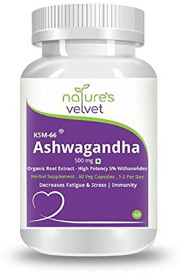 

Natures Velvet Lifecare KSM-66 Ashwagandha 500mg - Organic Root Extract - High Potency 5% Withanolides - For Reduced Stress and Anxiety, Increased Energy and Focus (60 Vegetarian Capsules)(500 mg)