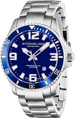 

Stuhrling Original Blue 2685 Stuhrling Original Men's 395.33U16 Aquadiver Regatta Analog Swiss Quartz Stainless Steel Link Bracelet Watch Watch - For Men