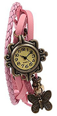

Mettle Fancy Pink Leather Hand Knit Vintage Watches Dress Bracelet Women Girls Ladies Clover Pendant Retro.1801-PNK006 Watch - For Women