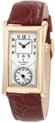 

Peugeot White7914 Peugeot Vintage Unisex 14K Gold Plated Contoured Dial Brown Leather Band Doctors Nurse Watch 2038G Watch - For Men