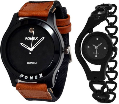 

Fonex New Unique Collection Black Dial Couple For Kids and Girls and men Watch - For Men & Women