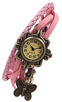 

Mettle Fancy Pink Leather Hand Knit Vintage Watches Dress Bracelet Women Girls Ladies Clover Pendant Retro.1801-PNK012 Watch - For Women