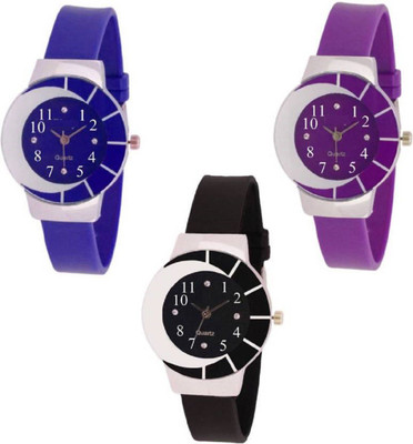 

vbenterprise Designer Half Moon Printed Dial Combo of 3 Analog Watch - For Girls