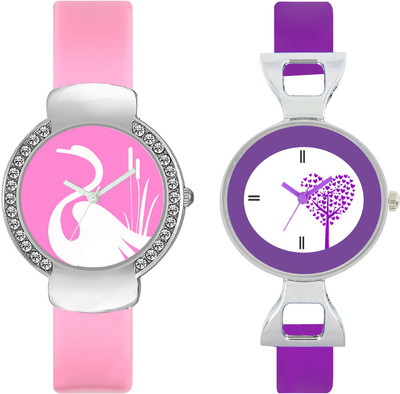 

CLOUDWOOD VLT24_28 Set Of 2 Combo PU Material Fast Selling Women Watch Watch - For Girls